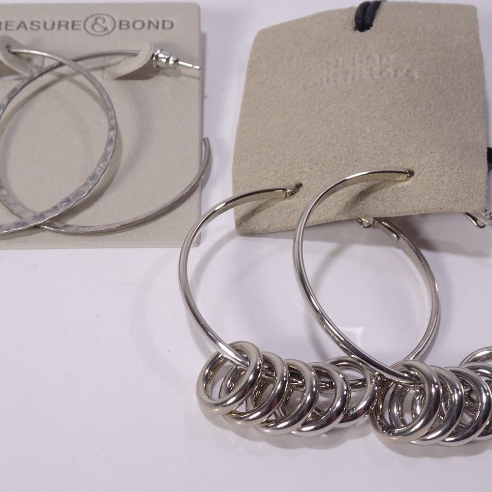 Nordstrom Treasure & Bond Hammered Silver Hoop Earrings Nwt 29.00 Eac Set Of 2